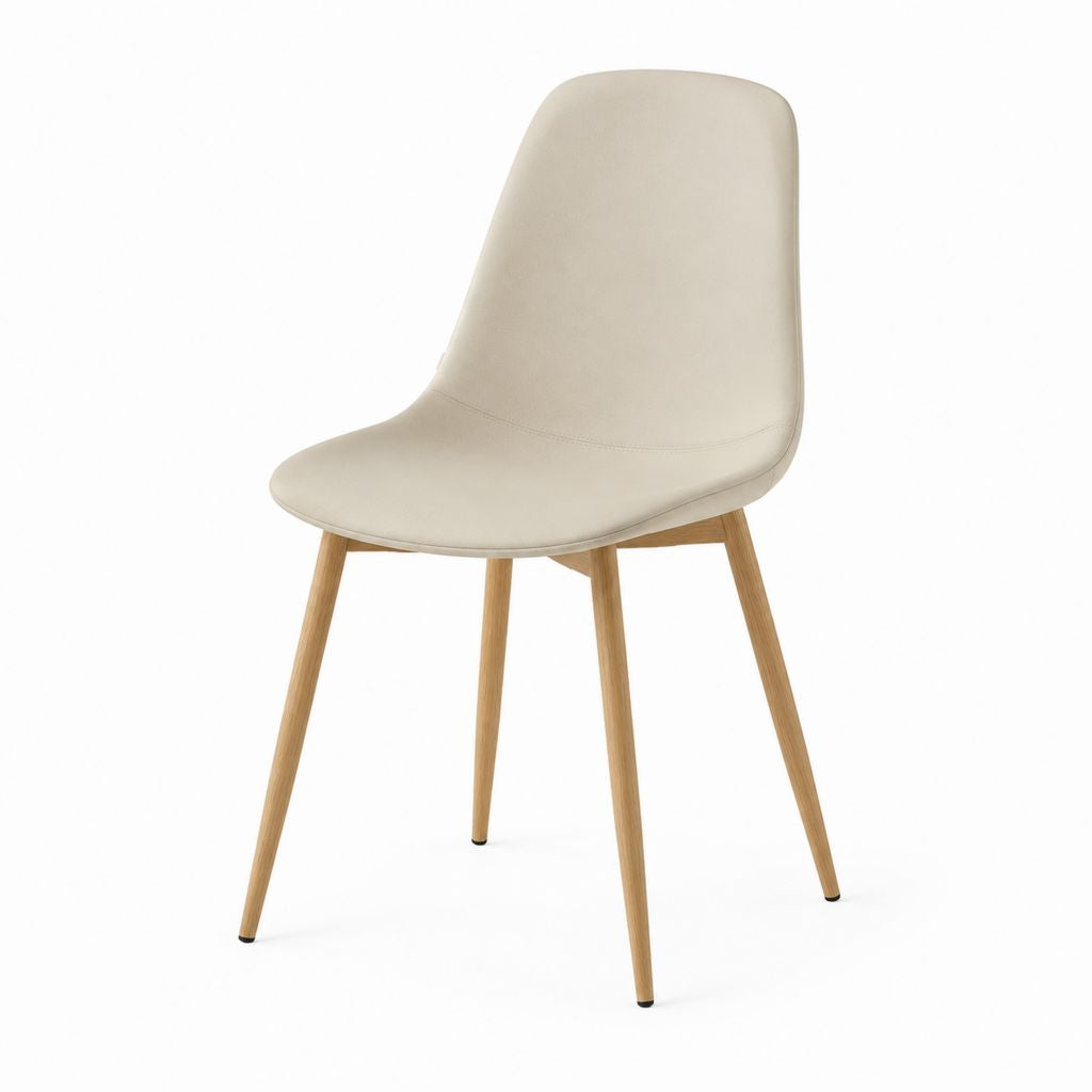 Chaise de salle à manger beige en cuir synthétique PU avec pieds en bois massif 46 x 54 x 84 cm