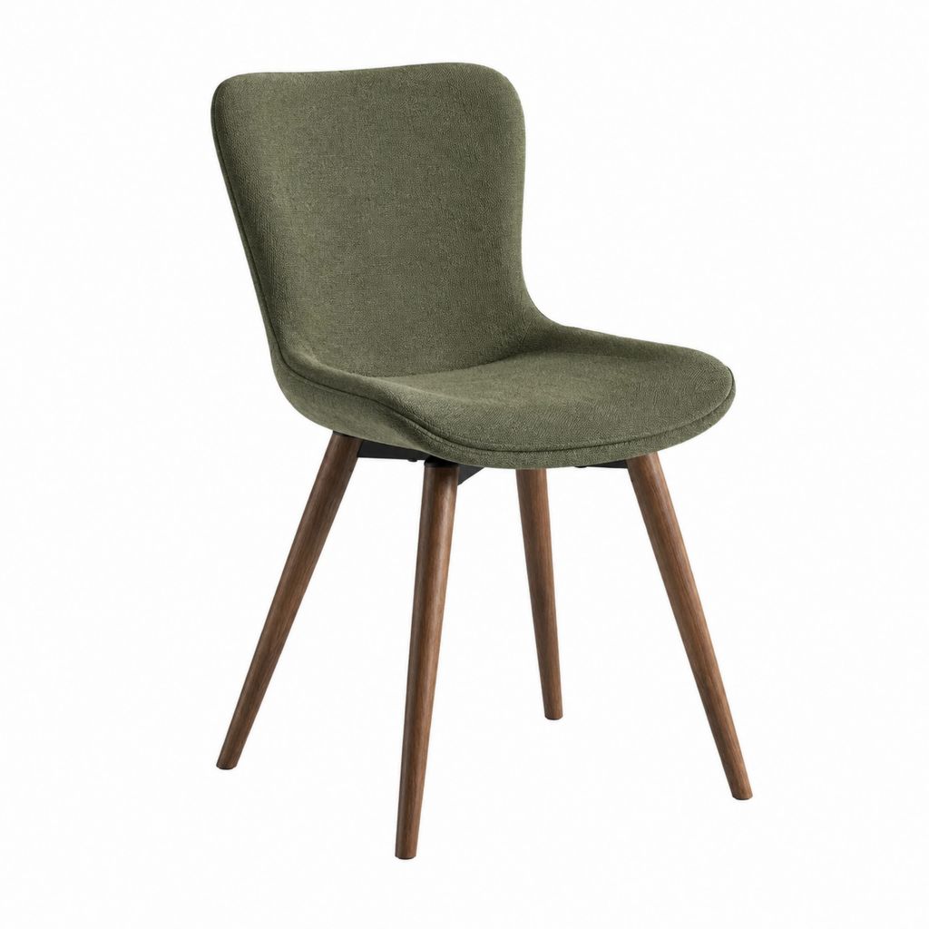 Chaise de salle à manger vert olive en polyester avec pieds en hévéa massif 48 x 58 x 84 cm