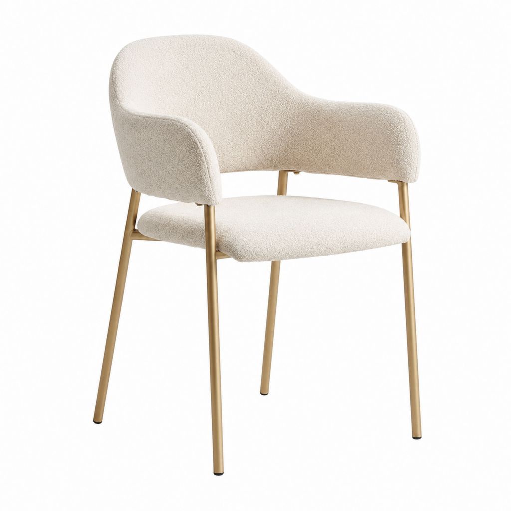 Chaise de salle à manger avec accoudoirs beige en polyester bouclette et acier doré 56 x 57 x 80 cm