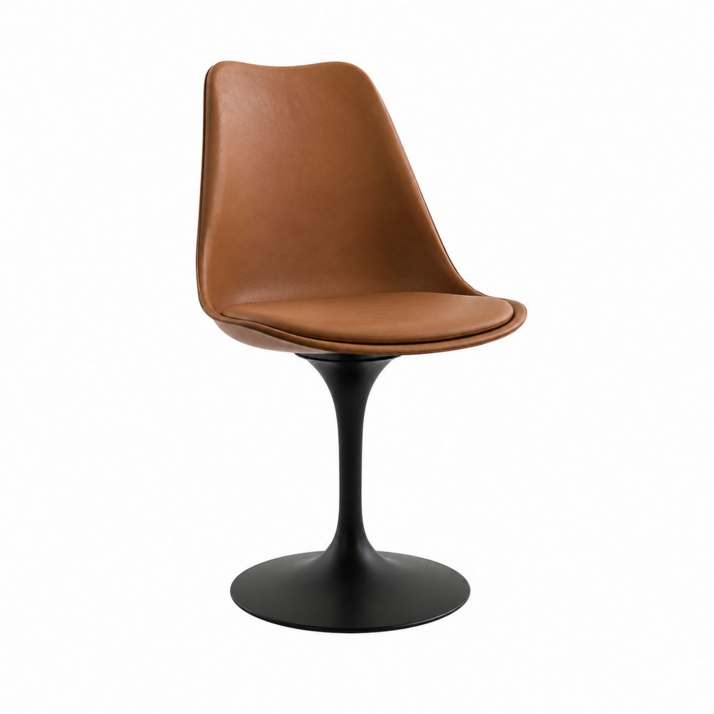 Chaise de salle à manger pivotante marron en similicuir PU avec piètement tulipe noir 48 x 55 x 82 cm
