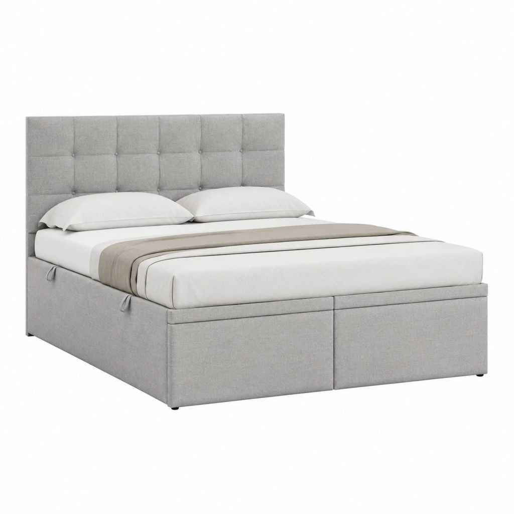 Lit coffre avec sommier 160 x 200 cm gris en polyester rectangulaire