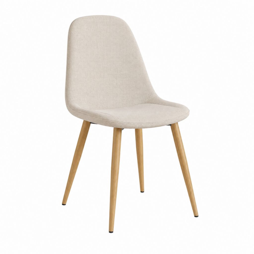 Chaise de salle à manger beige en polyester avec pieds en bois massif 46 x 54 x 83 cm
