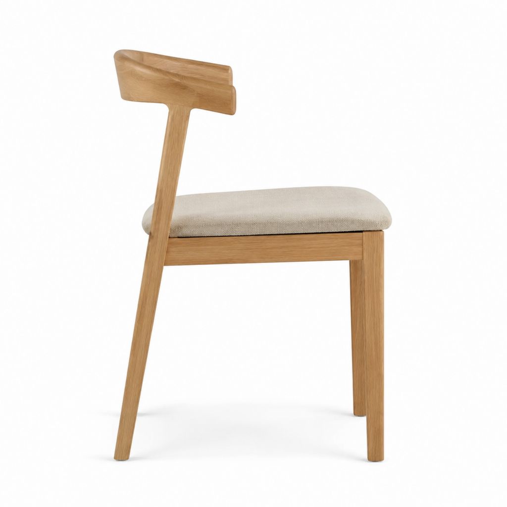Chaise de salle à manger en chêne massif naturel avec assise rembourrée en polyester beige 50 x 54 x 80 cm