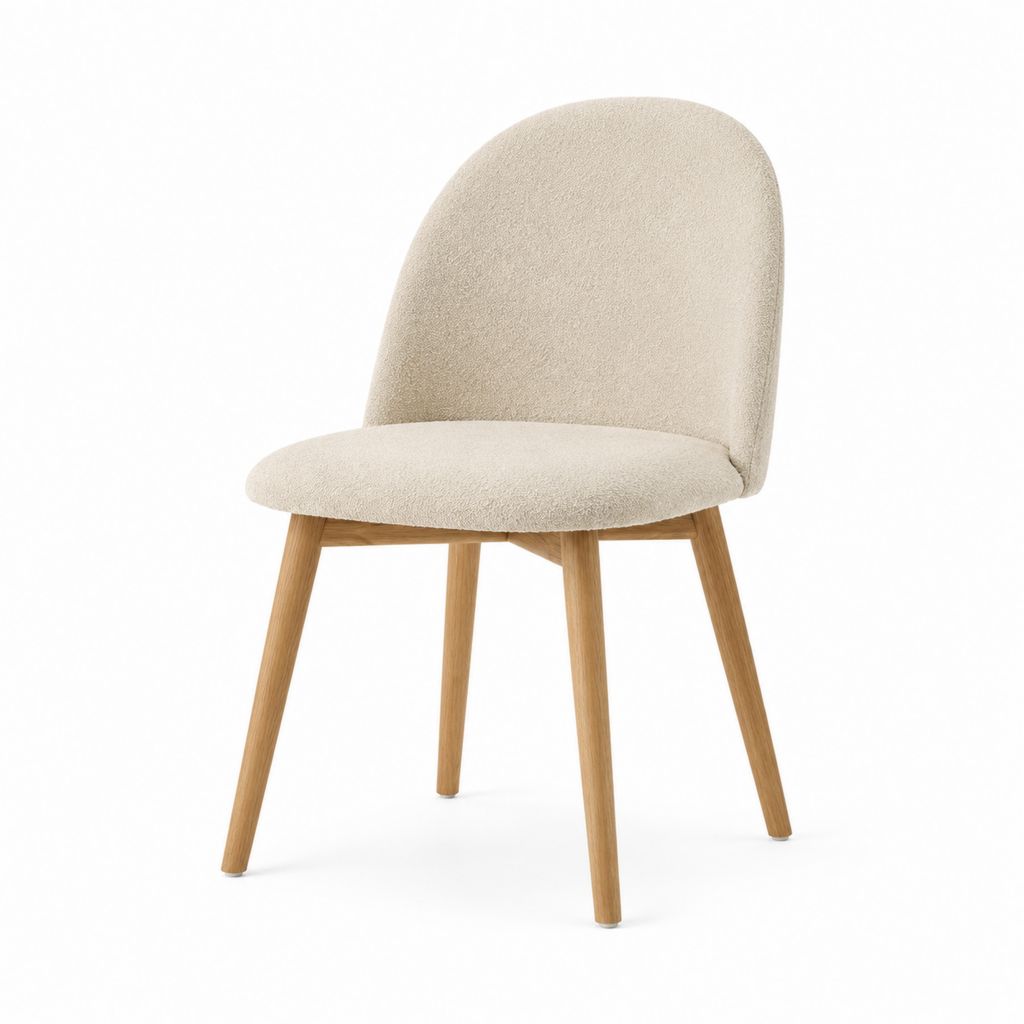 Chaise de salle à manger beige en polyester bouclé avec pieds en bois massif 48 x 56 x 83 cm