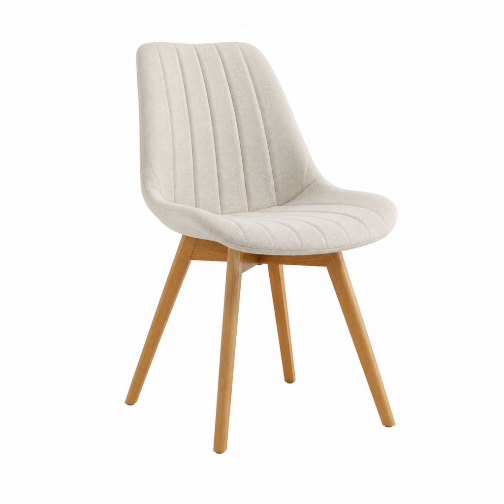 Chaise de salle à manger beige en polyester avec pieds en hévéa massif 48 x 56 x 84 cm