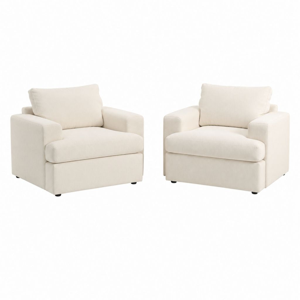 Lot de 2 fauteuils de salon crème en polyester forme carrée 90 x 90 x 85 cm