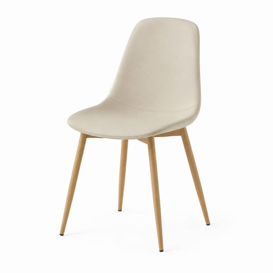 Chaise de salle à manger beige en cuir synthétique PU avec pieds en bois massif 46 x 54 x 84 cm