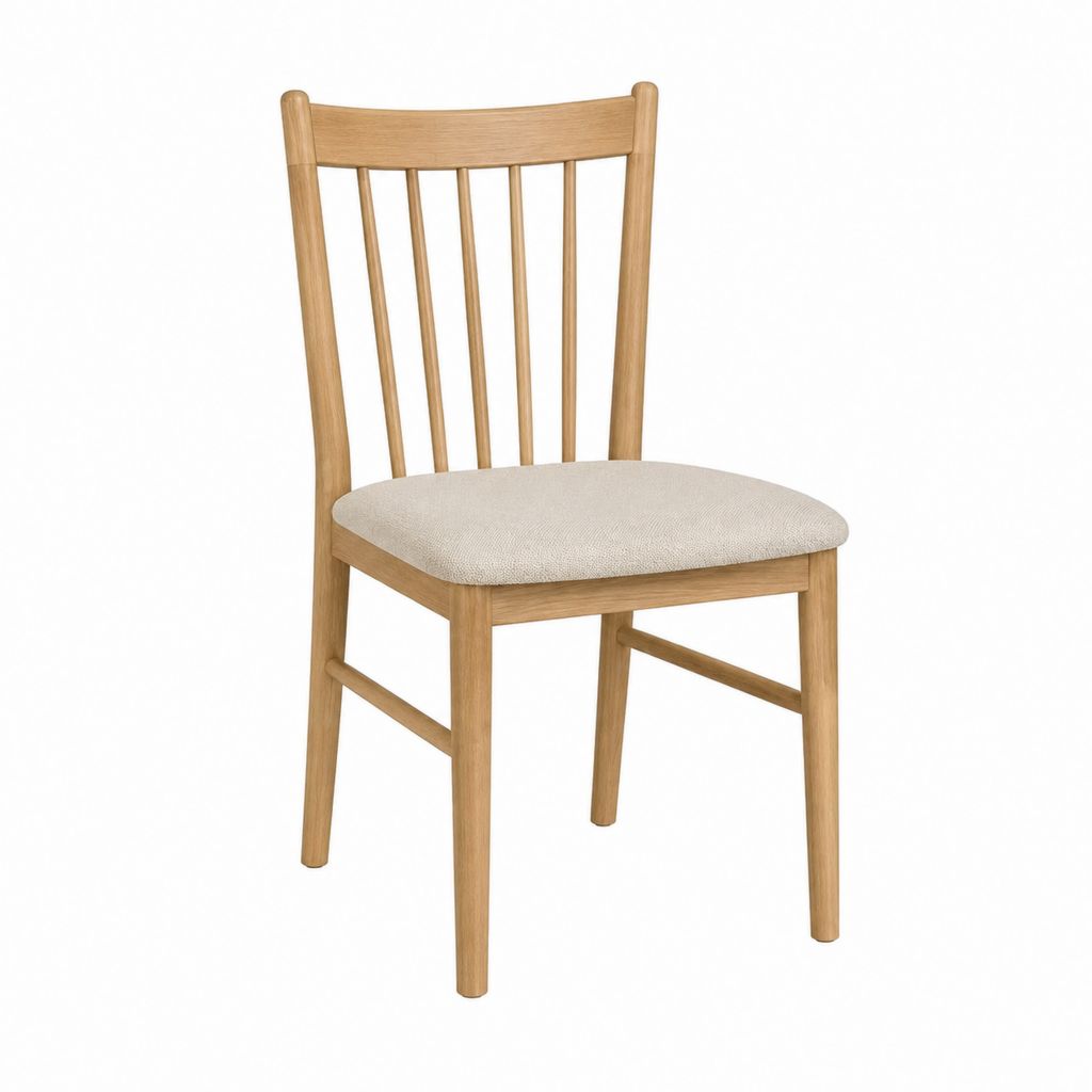 Chaise de salle à manger en chêne massif naturel avec assise en polyester beige 45 x 52 x 86 cm