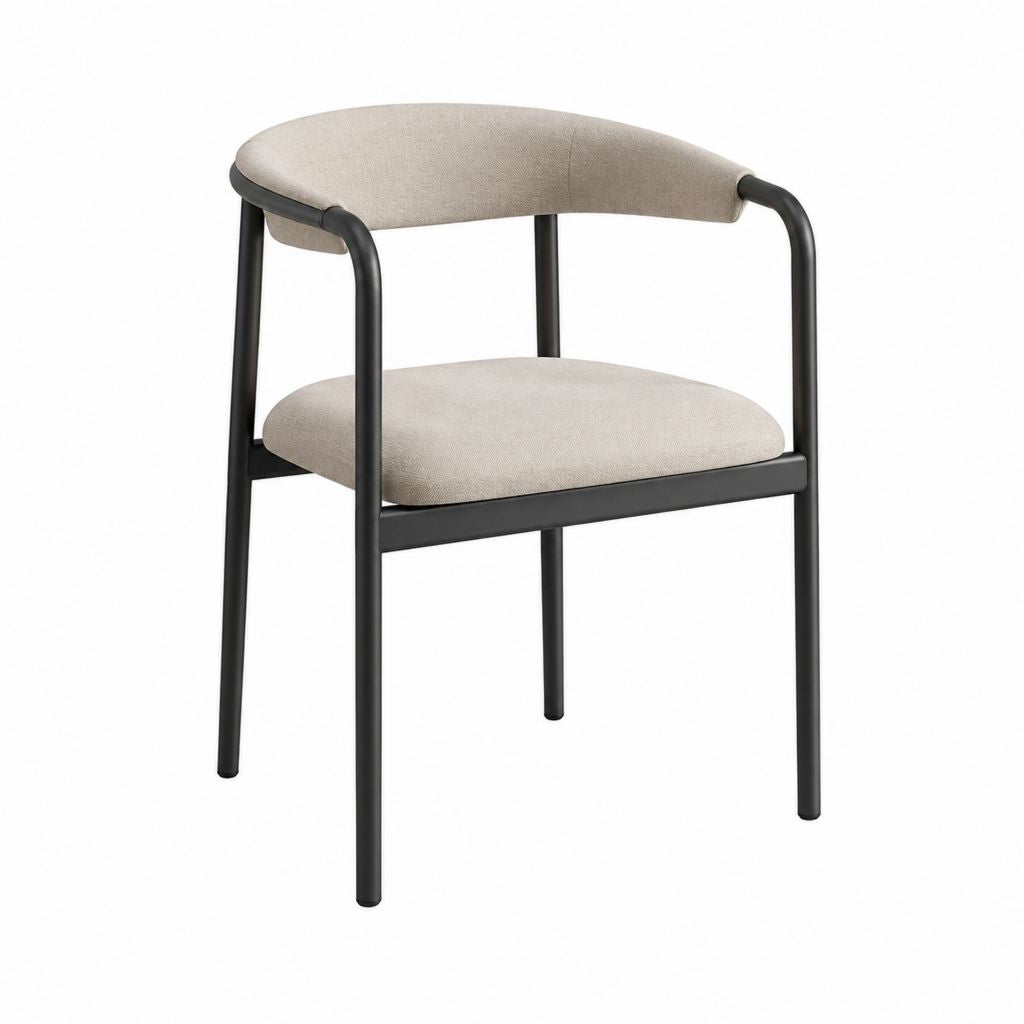 Chaise de salle à manger beige et noire en polyester et acier forme arrondie 80 x 56 x 55 cm