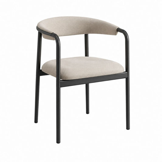 Chaise de salle à manger beige et noire en polyester et acier forme arrondie 80 x 56 x 55 cm