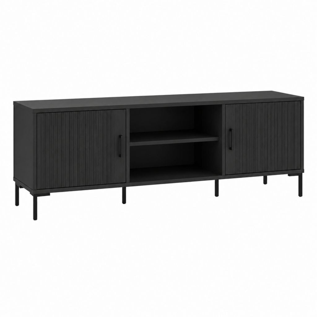 Meuble TV noir en MDF rectangulaire avec 2 portes et 2 niches 160 x 40 x 60 cm