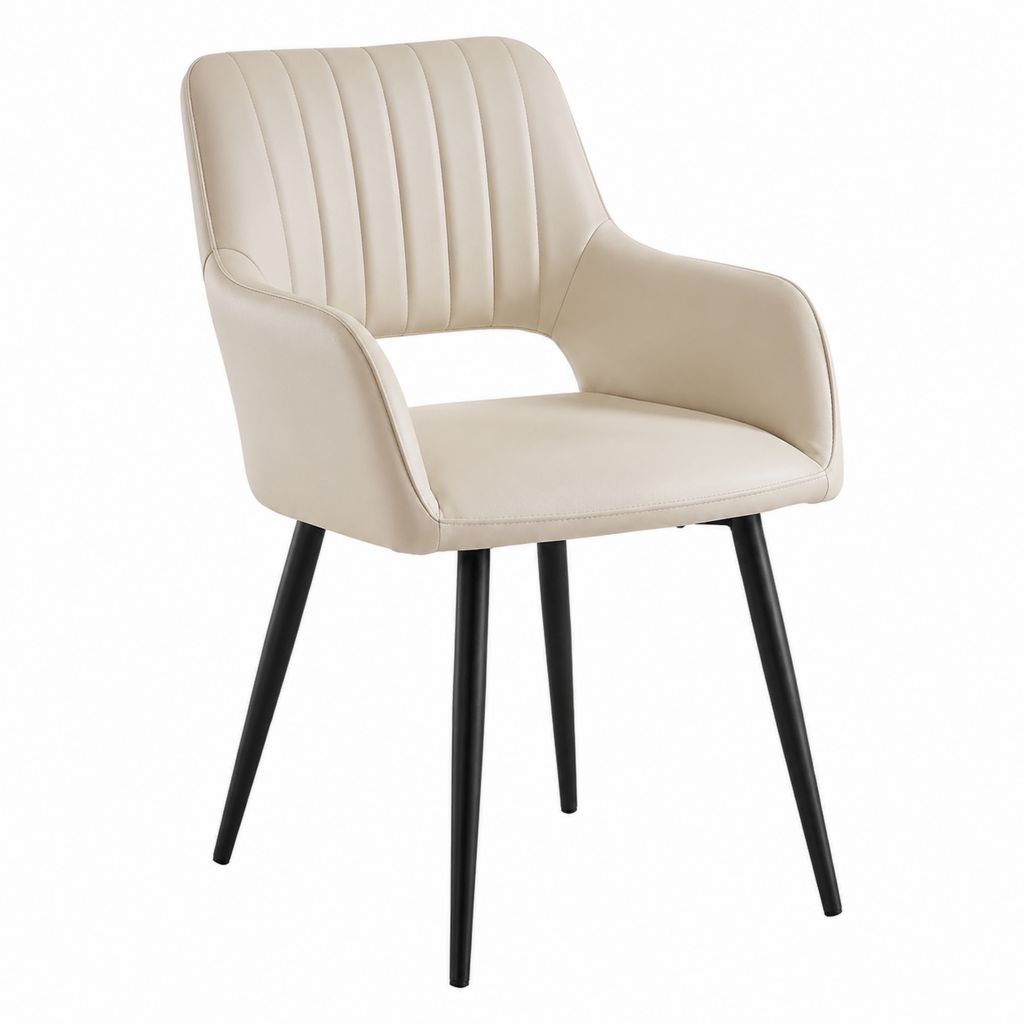 Chaise de salle à manger avec accoudoirs beige en cuir PU et acier 58 x 60 x 85 cm