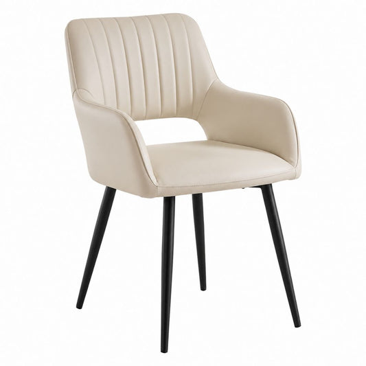 Chaise de salle à manger avec accoudoirs beige en cuir PU et acier 58 x 60 x 85 cm