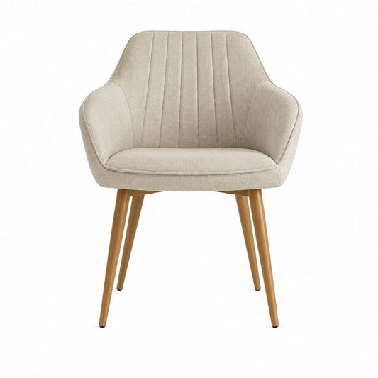 Chaise de salle à manger avec accoudoirs beige en polyester et hêtre massif 60 x 60 x 85 cm