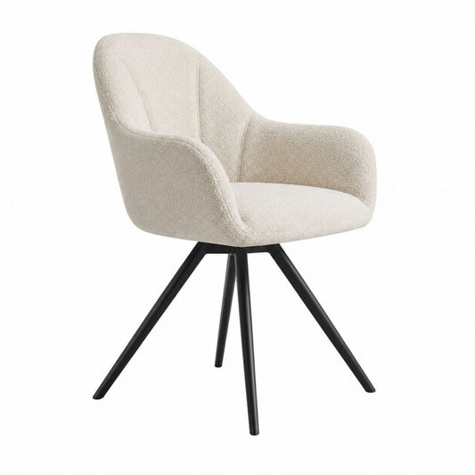 Chaise de salle à manger avec accoudoirs écrue en polyester bouclette forme enveloppante 58 x 60 x 83 cm