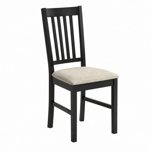 Chaise de salle à manger noire en bois massif avec assise rembourrée beige 43 x 52 x 97 cm
