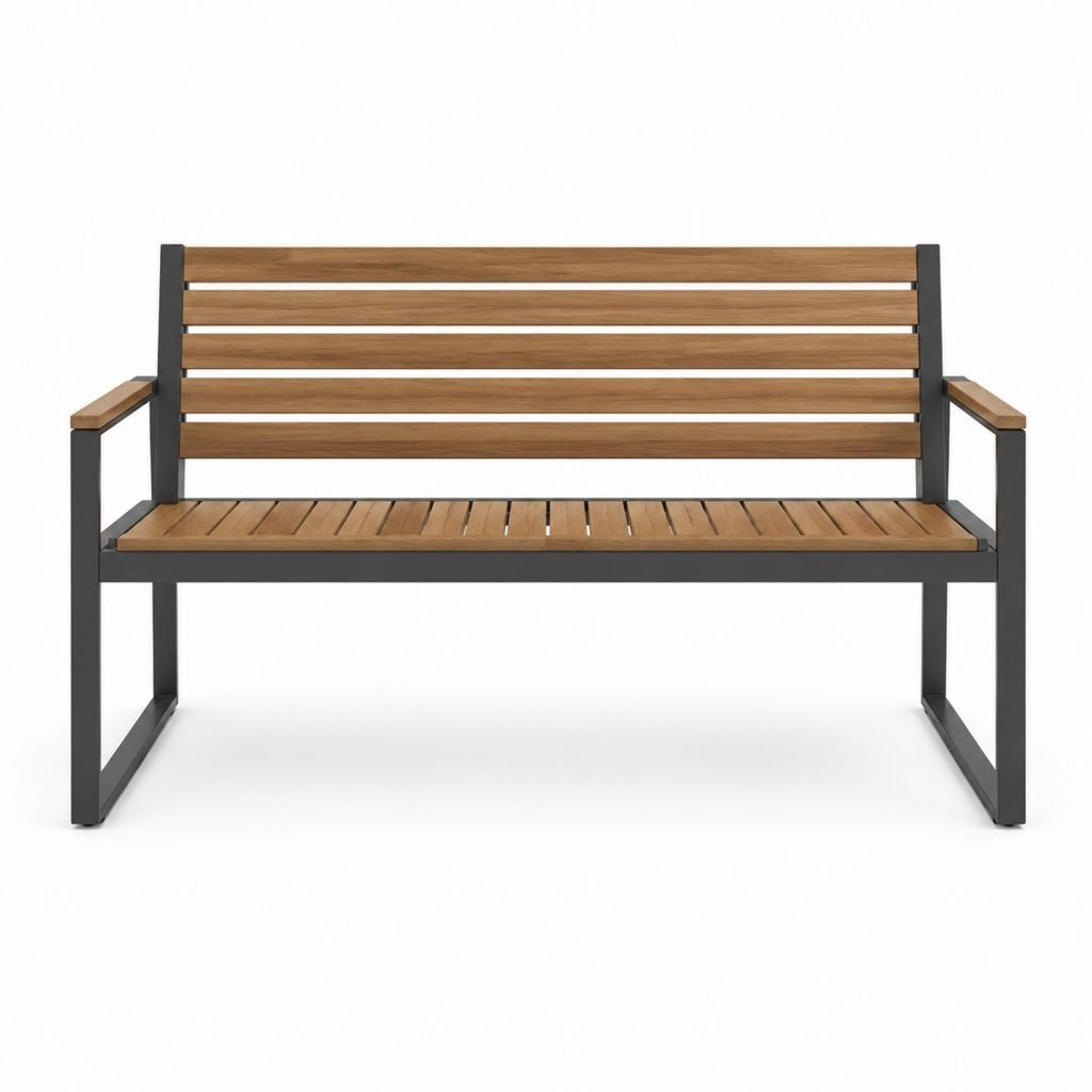 Banc de jardin 2 places marron et anthracite en acacia massif et acier 120 x 60 x 85 cm