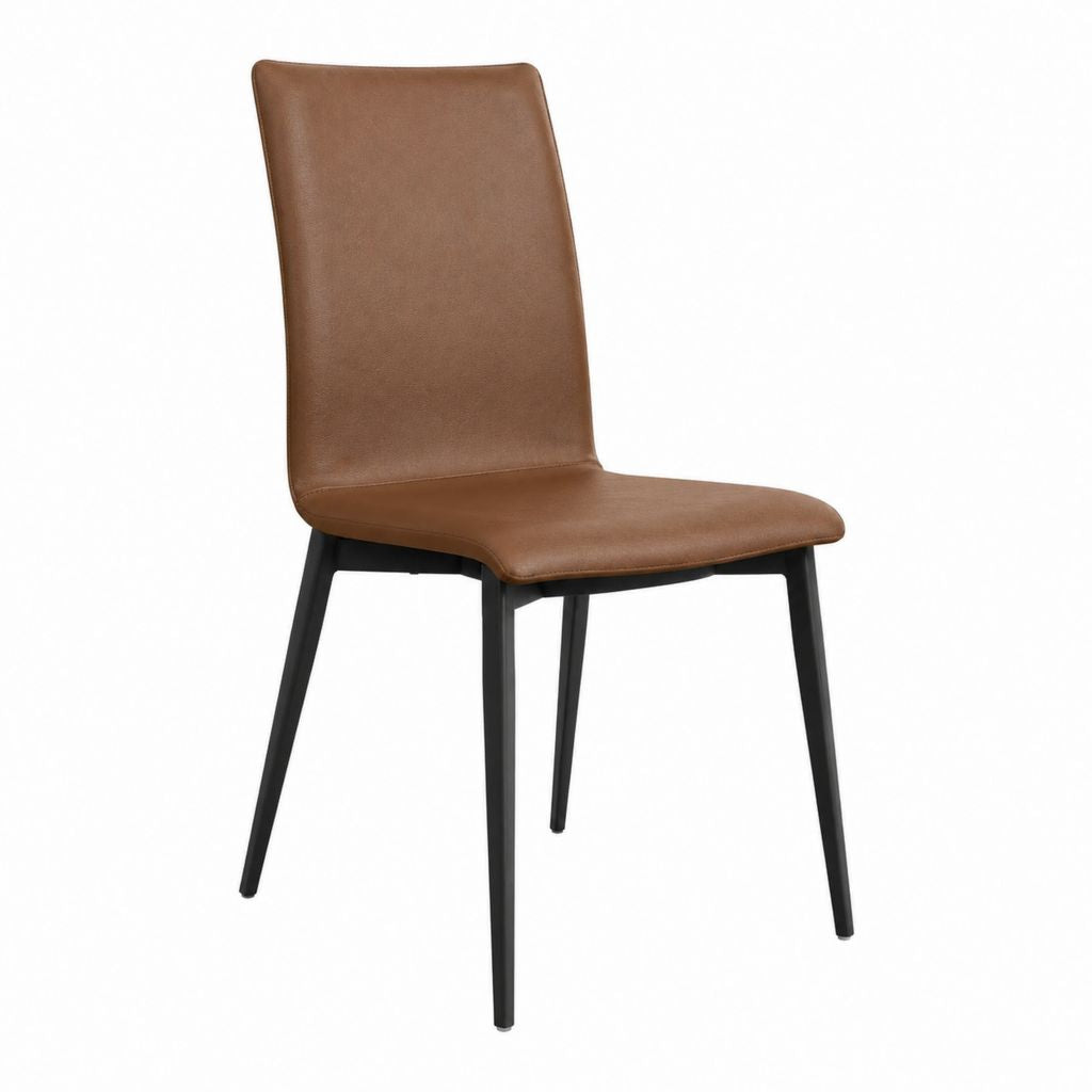 Chaise de salle à manger marron en similicuir PU à assise rectangulaire pieds en acier 45 x 55 x 90 cm