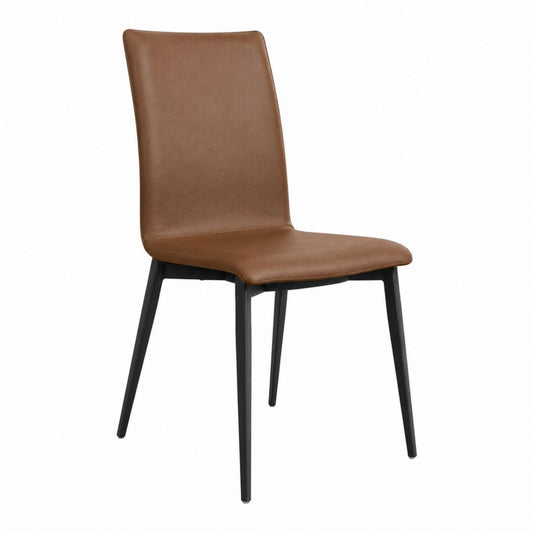 Chaise de salle à manger marron en similicuir PU à assise rectangulaire pieds en acier 45 x 55 x 90 cm