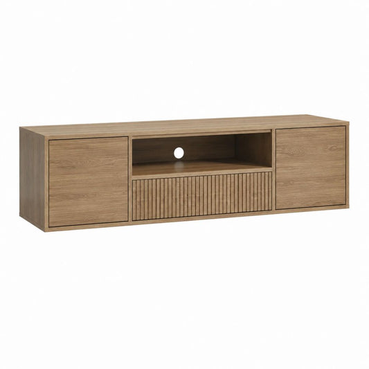 Meuble TV rectangulaire chêne clair en panneaux de particules 160 x 40 x 50 cm