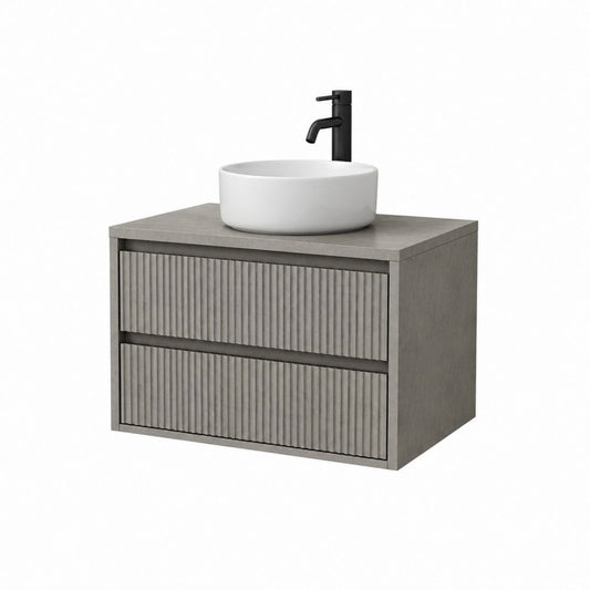 Ensemble meuble sous vasque gris effet béton en MDF avec vasque ronde en céramique 80 x 46 x 55 cm