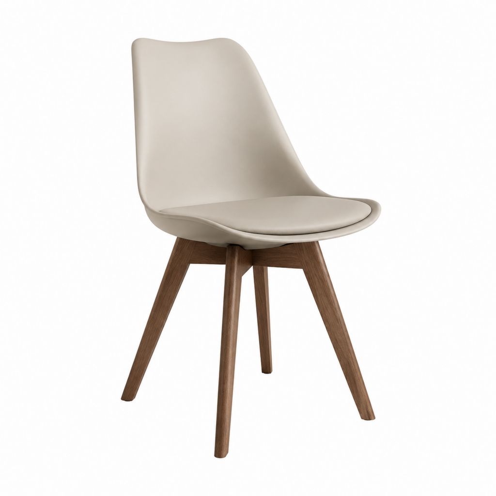 Chaise de salle à manger beige en cuir PU avec pieds en bois massif 84 x 48 x 54 cm