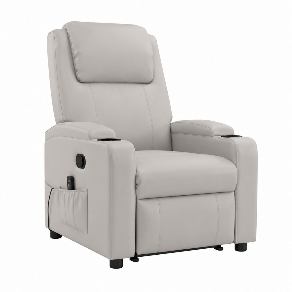 Fauteuil relax électrique inclinable gris en cuir synthétique PU avec repose-pieds 90 x 95 x 103 cm