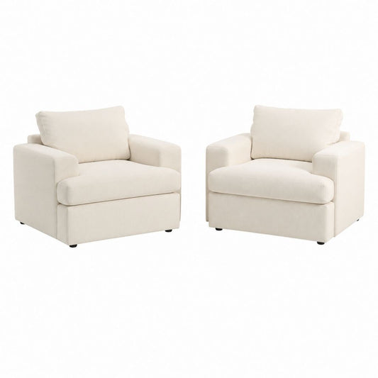 Lot de 2 fauteuils de salon crème en polyester forme carrée 90 x 90 x 85 cm