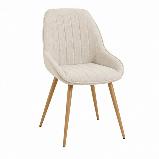 Chaise de salle à manger beige en polyester avec pieds en hévéa massif 50 x 58 x 84 cm